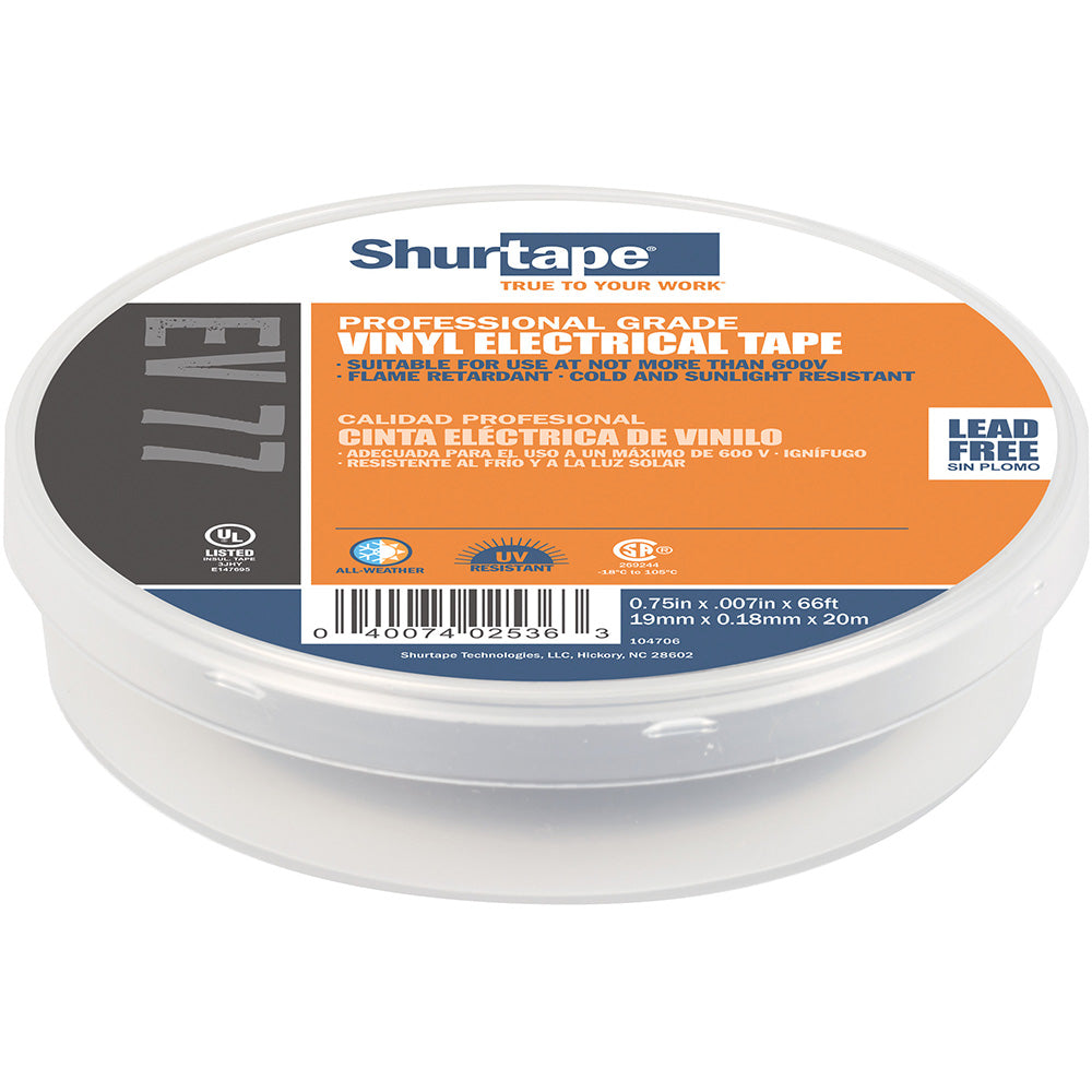 Shurtape EV 077B Professional Grade Black Electrical Tape f/Insulating Splicing - 3/4" x 66' - 10-Pack [104706]