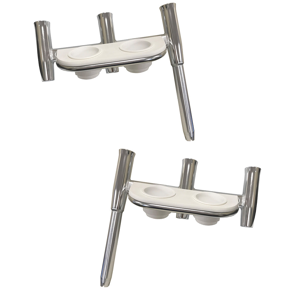 Tigress Offset Triple Rod Holder w/Cup Holders - Port Side Starboard Side - Polished Aluminum [88148PS-KIT]