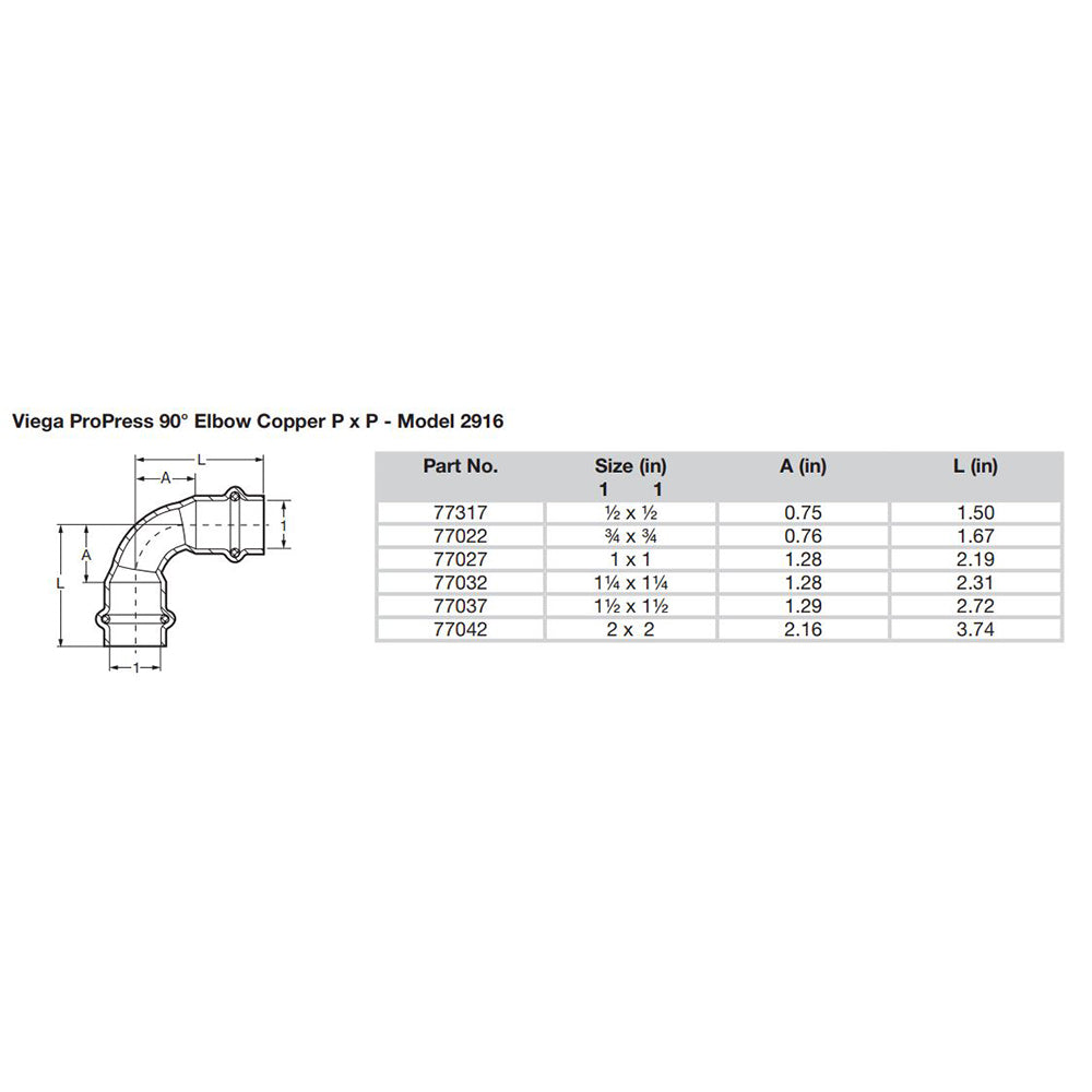 Viega ProPress 2" - 90 Copper Elbow - Double Press Connection - Smart Connect Technology [77042]