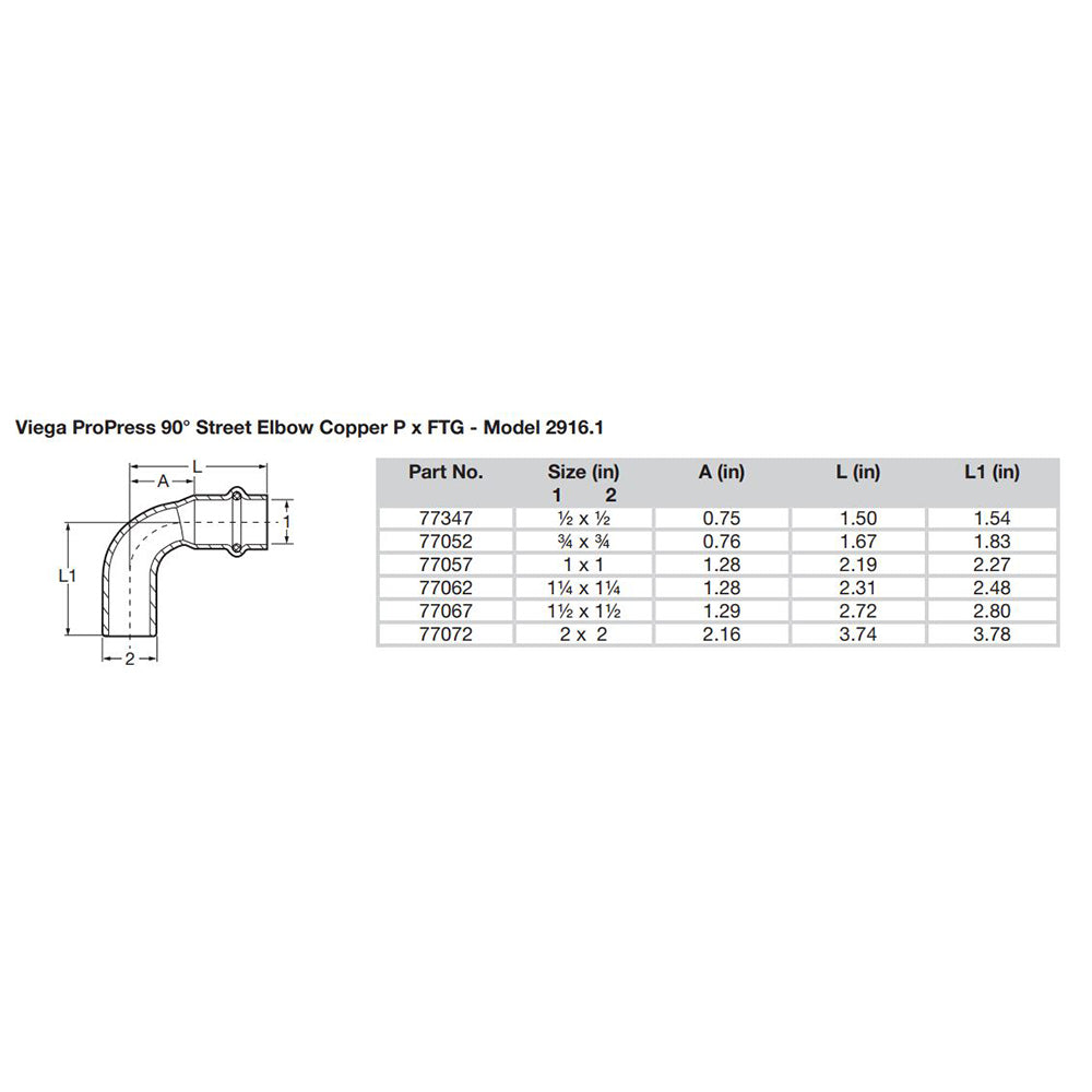 Viega ProPress 3/4" - 90 Copper Elbow - Street/Press Connection - Smart Connect Technology [77052]