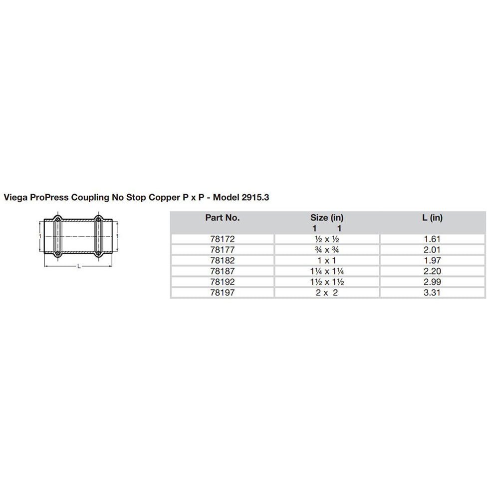 Viega ProPress 1/2" Copper Coupling w/o Stop - Double Press Connection - Smart Connect Technology [78172]