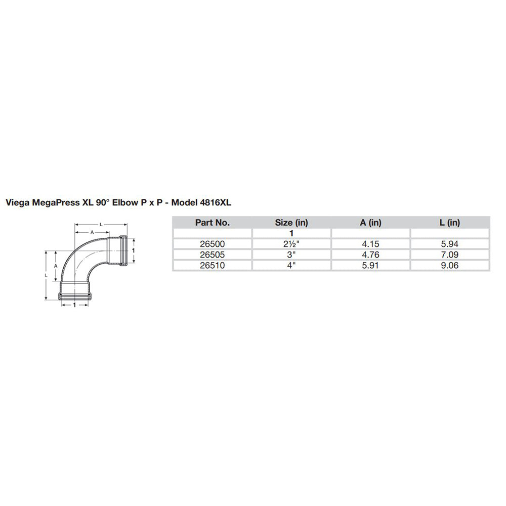 Viega MegaPress 4" 90 Carbon Steel Elbow w/FKM - Double Press Connection - Smart Connect Technology [26510]