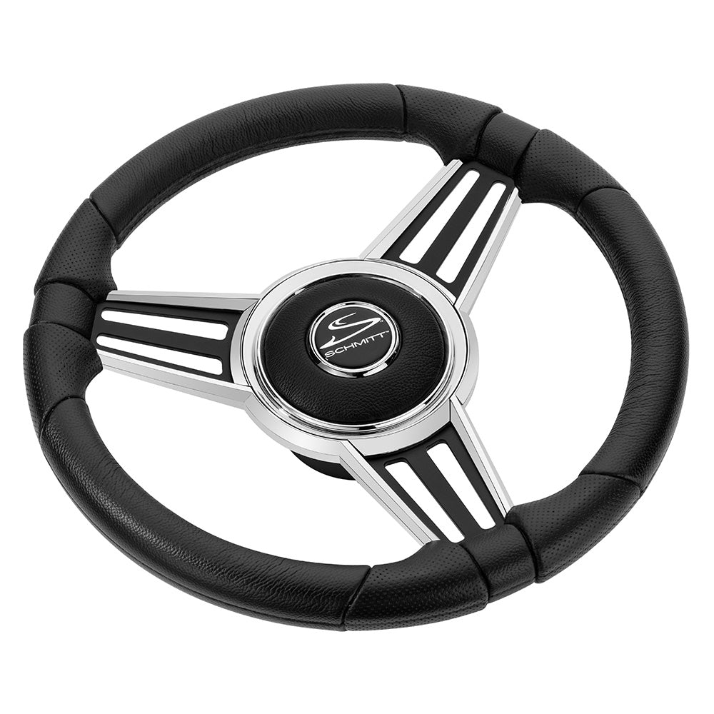 Schmitt Marine PU30 14" Wheel - Chrome Cap Spoke Inserts - Black Spokes - 3/4" Tapered Shaft [PU301404-44]