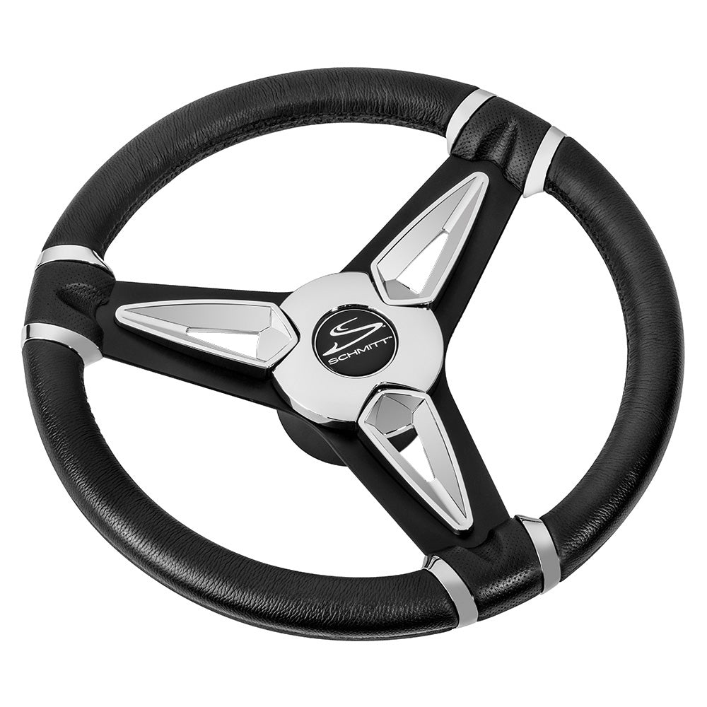 Schmitt Marine PU50 14" Wheel - Chrome Cap Spoke Inserts - Black Spokes - 3/4" Tapered Shaft [PU501404]