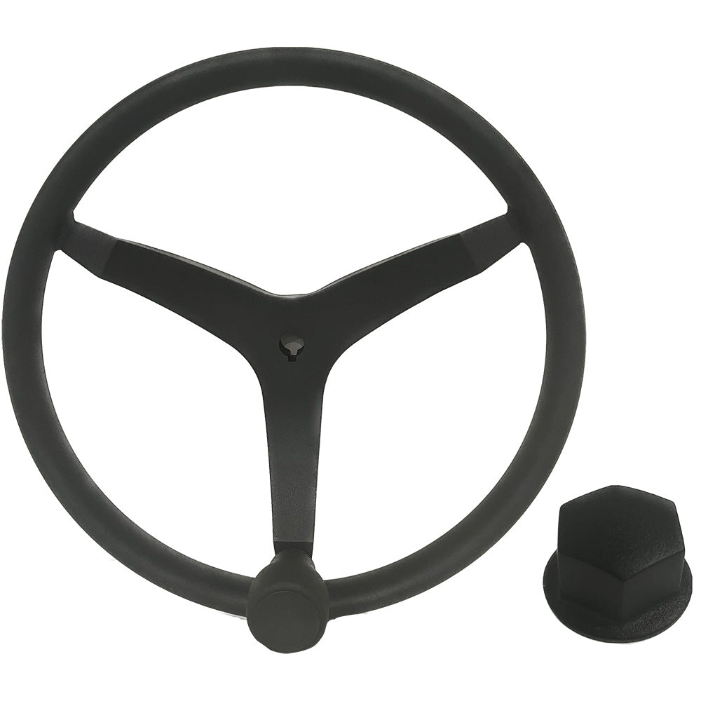 Uflex - V46 - 13.5" Stainless Steel Steering Wheel w/Speed Knob Chrome Nut - Black [V46B KIT]