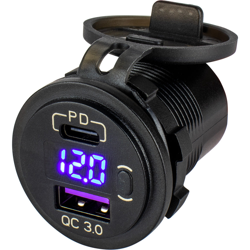 Sea-Dog Round USB USB-C Power Socket w/Hidden Voltmeter [426518-1]