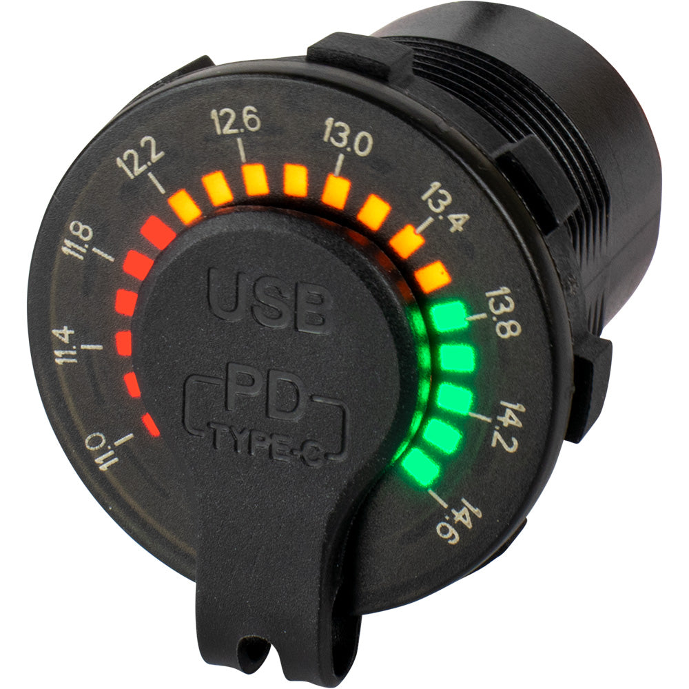 Sea-Dog Round Rainbow Voltmeter w/USB USB-C Power Socket [426519-1]